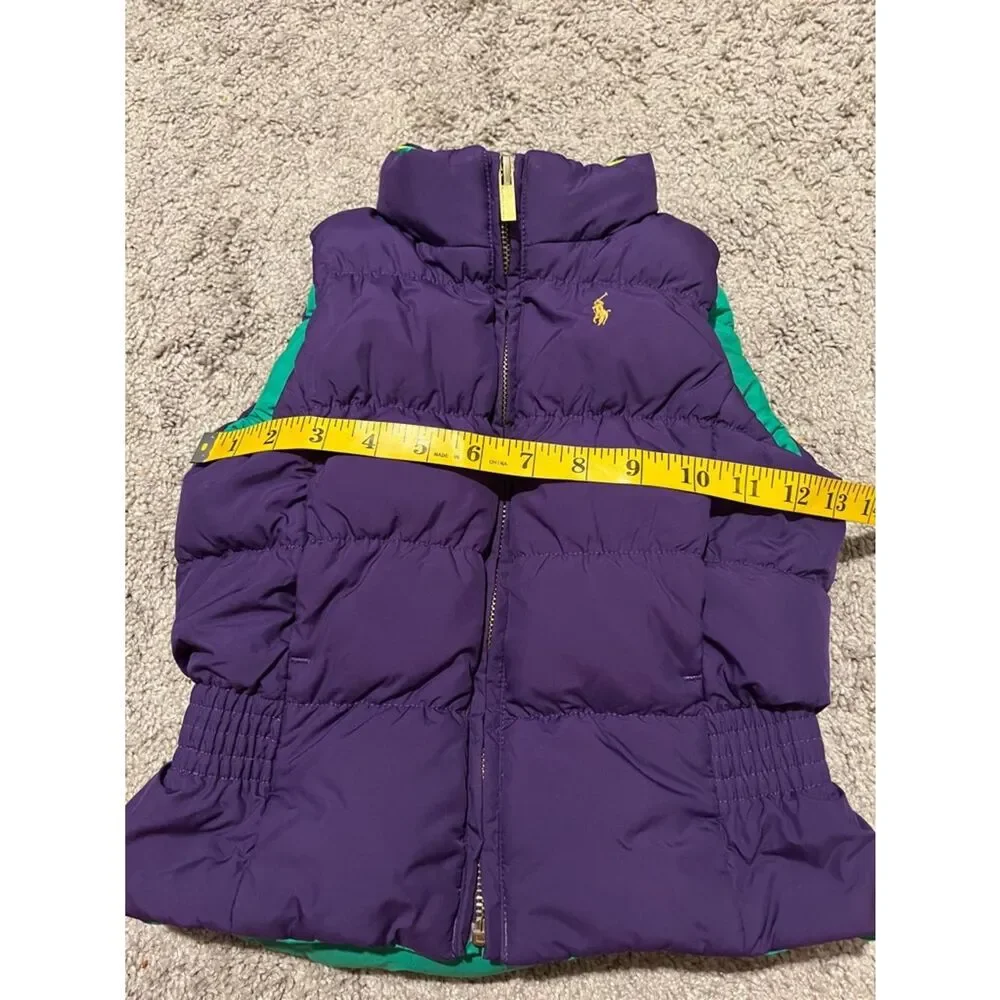 Ralph Lauren Reversible Emerald Green Purple Quilted Puffer Zipper Closure Vest